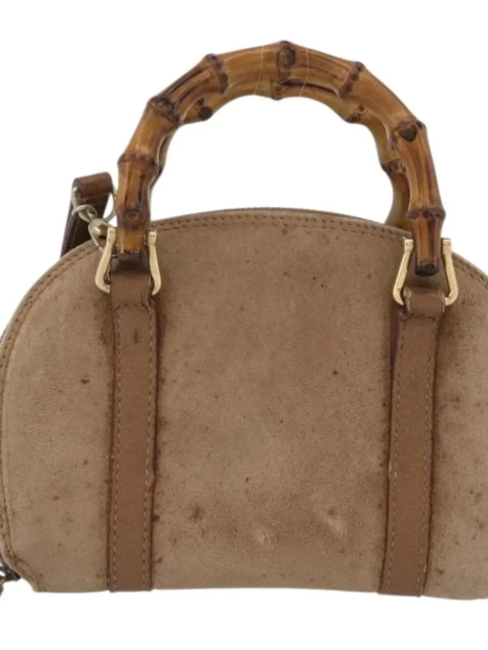 GUCCI Bamboo Hand Bag Nylon 2way Brown Silver 039 1705 0701 Auth bs33342